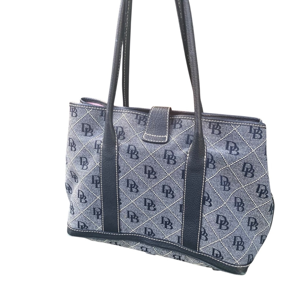 Dooney & Bourke Denim Logo Tote Pink Interior Gold Hardware Preppy Quiet Luxury - Picture 10 of 13